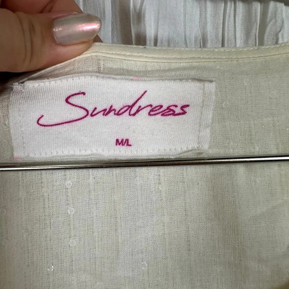 Revolve Sundress Cream Sequined Tunic Mini Dress Cover Up M/L - Picture 6 of 10